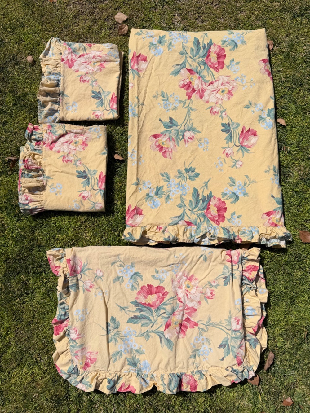 Vintage Ralph Lauren Parsonage Lane 4-Piece Twin Sheet Set Yellow Floral READ